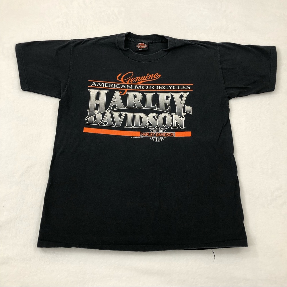 Vintage 1991 Genuine American Motorcycles Harley Davidson Black Tee Shirt Mens L